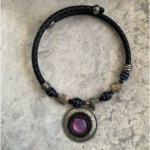 Purple stone beaded choker necklace, Boho style beaded necklace, large stone